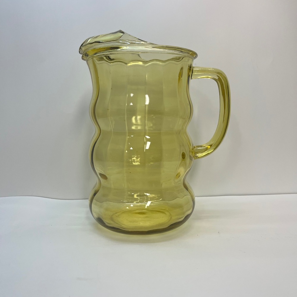 federal glass amber lido ice lip pitcher c.1935 Golden glow summer serving‎ vtg
